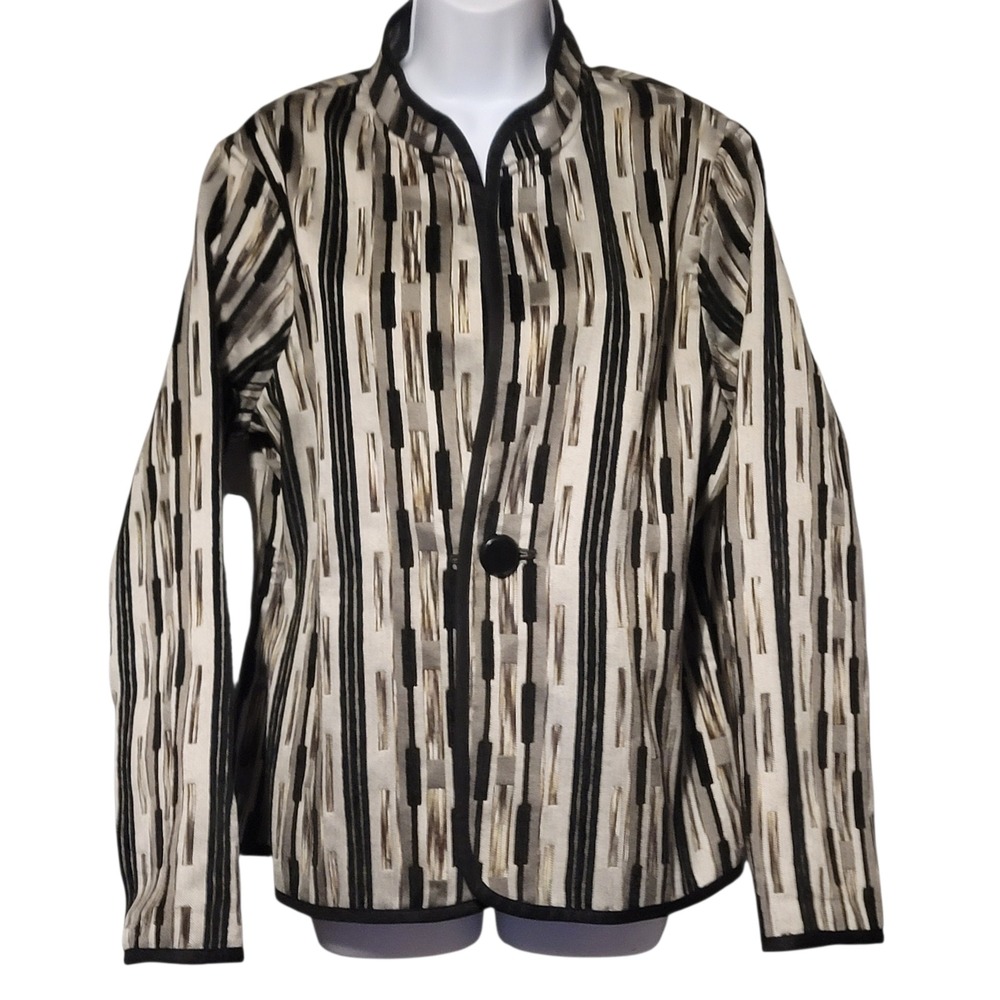 Trimdin Reversible Geometric Tapestry Jacket Black Silver Gold Large Art to Wear